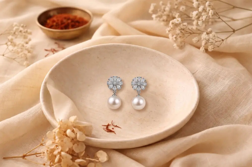 Rose Bloom Pearl Drop Earrings