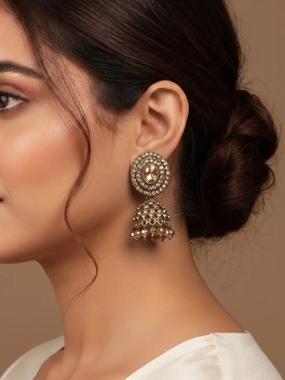Amber Glow Antique Kundan Jhumka Earrings