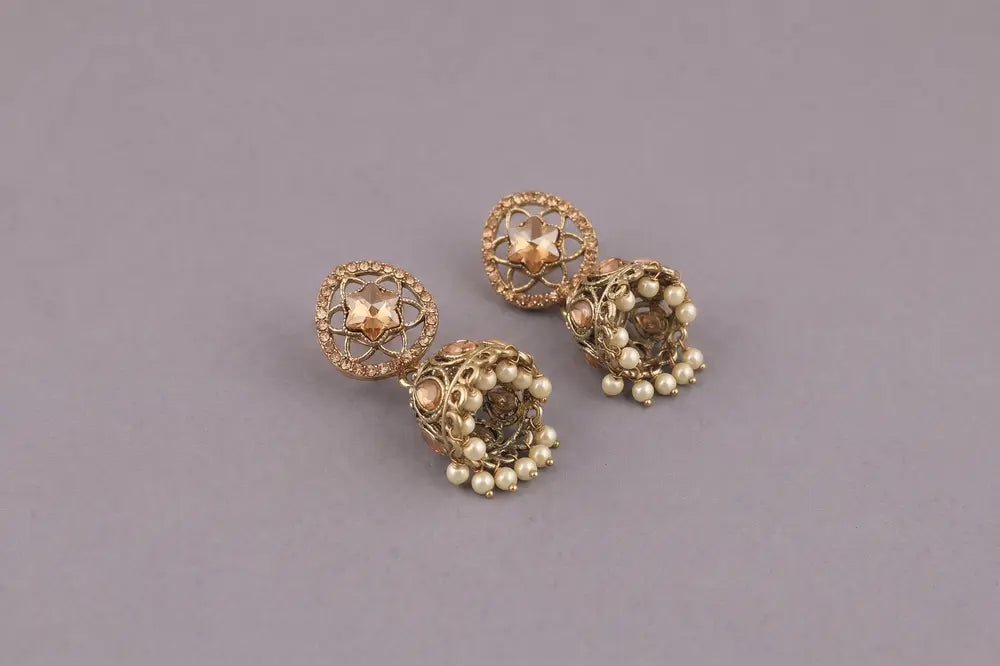 Antique Gold Pearl Jhumki Earrings