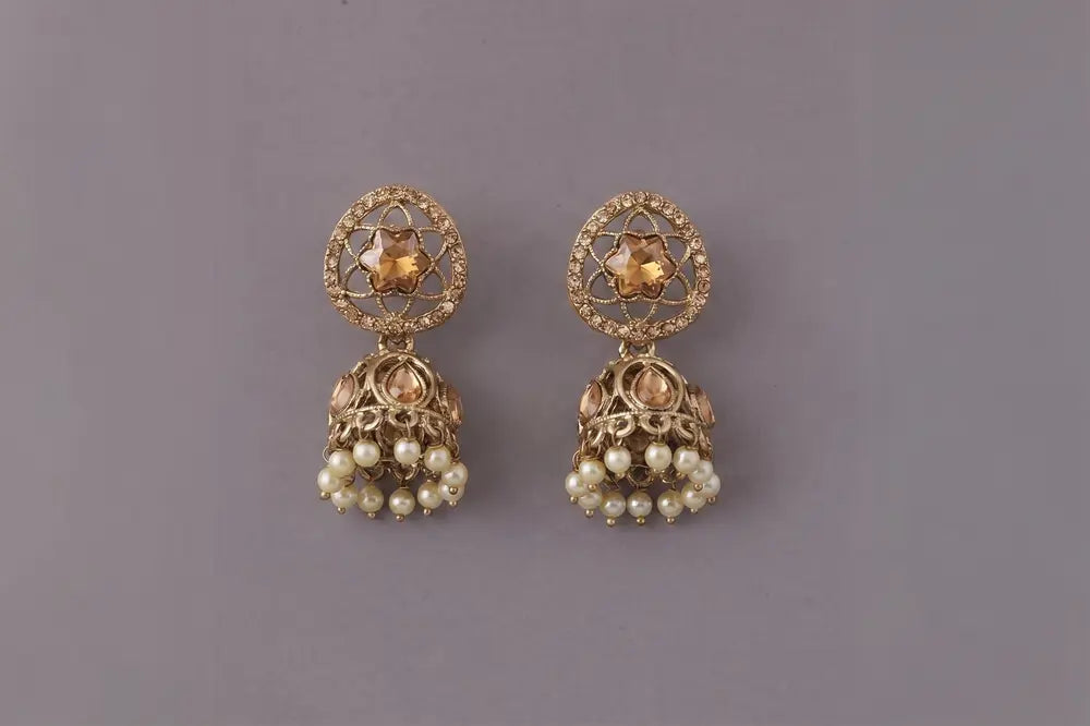 Antique Gold Pearl Jhumki Earrings