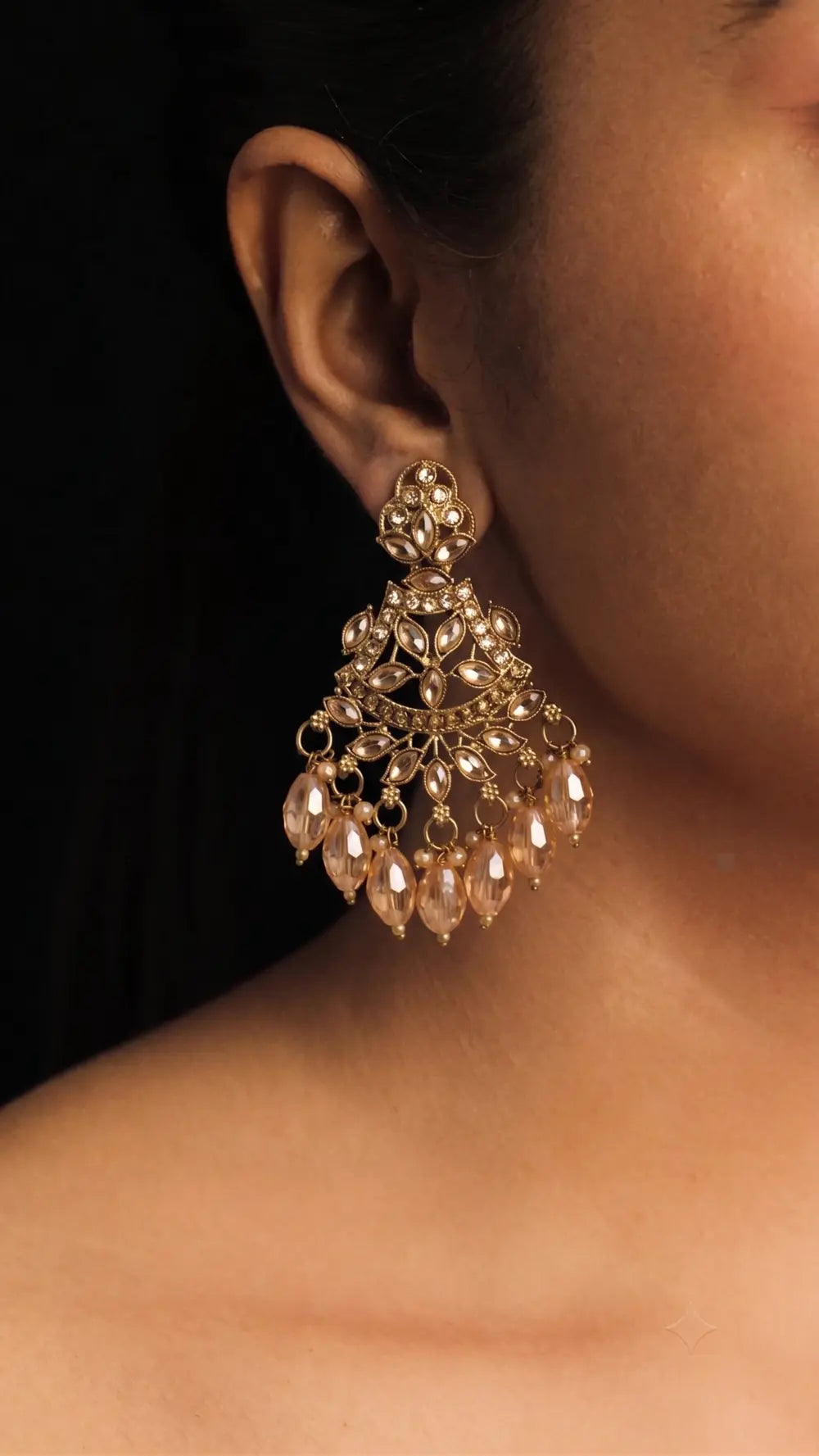 Champagne Sparkle Crystal Chandbali Earrings