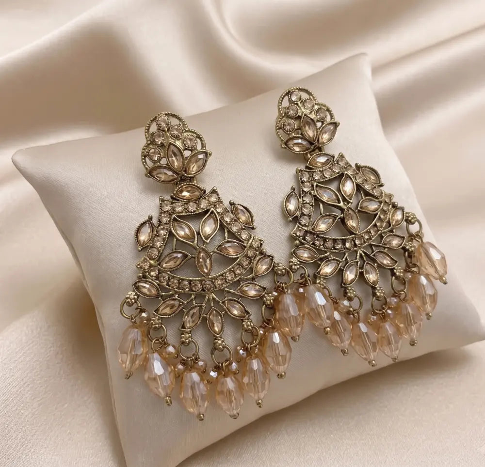 Champagne Sparkle Crystal Chandbali Earrings