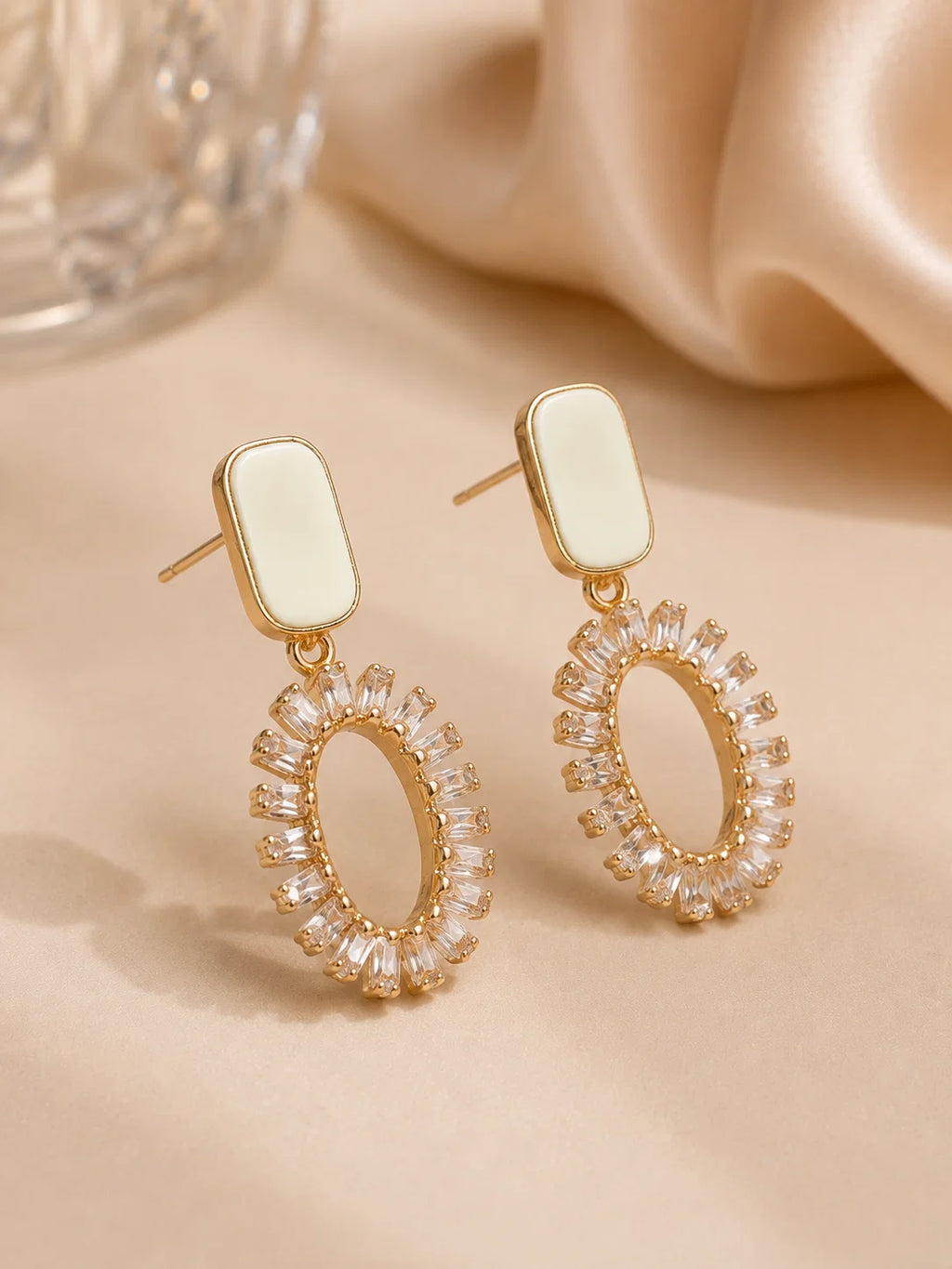Aurora Halo Crystal Drop Earrings | Elegant Gold Statement Earrings