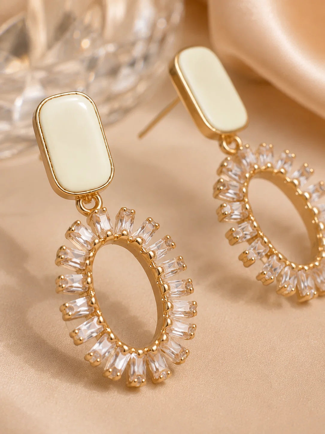 Aurora Halo Crystal Drop Earrings | Elegant Gold Statement Earrings