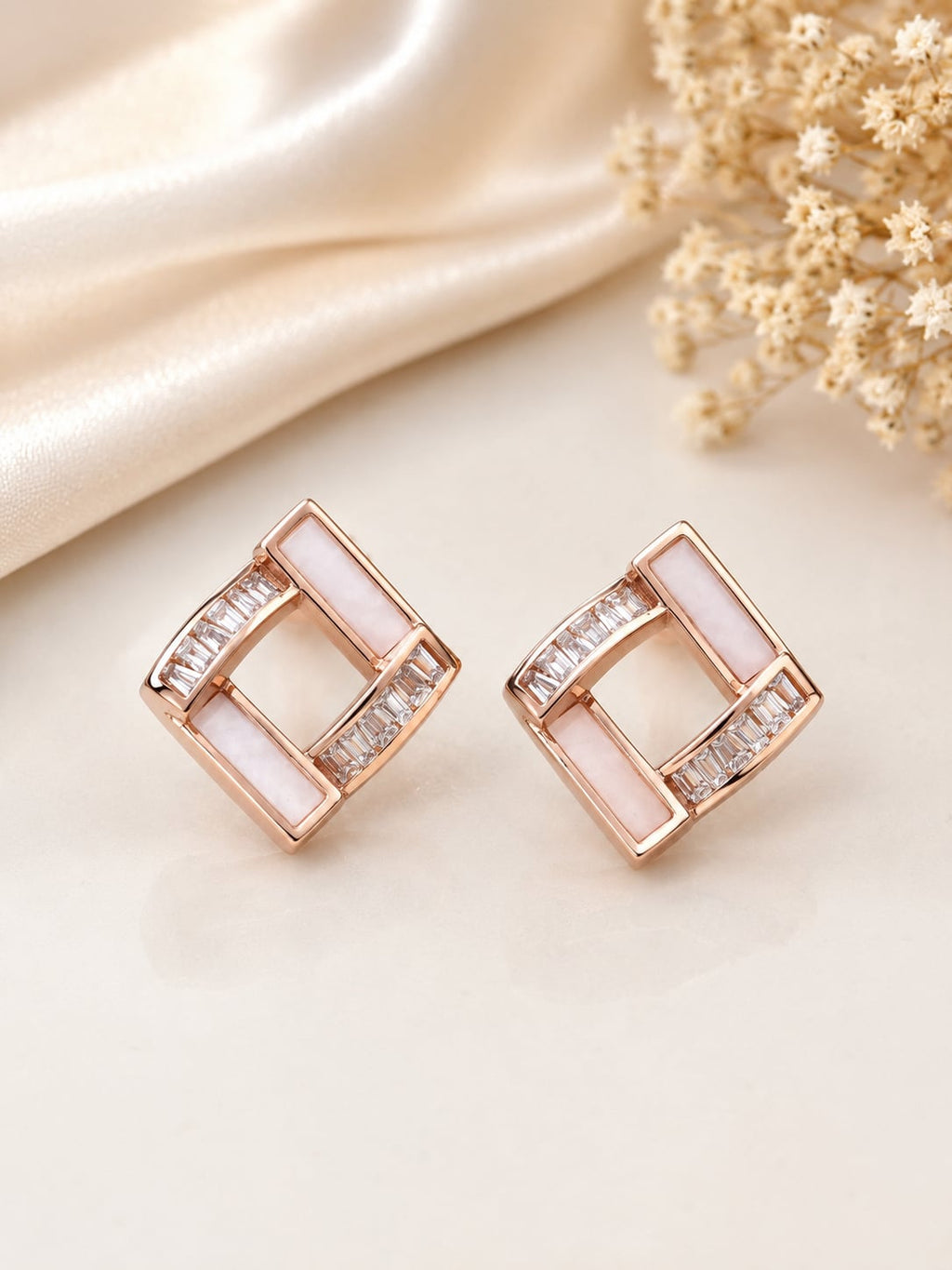 Rose Luxe Geometric Crystal Stud Earrings