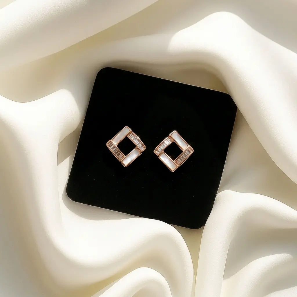 Rose Luxe Geometric Crystal Stud Earrings