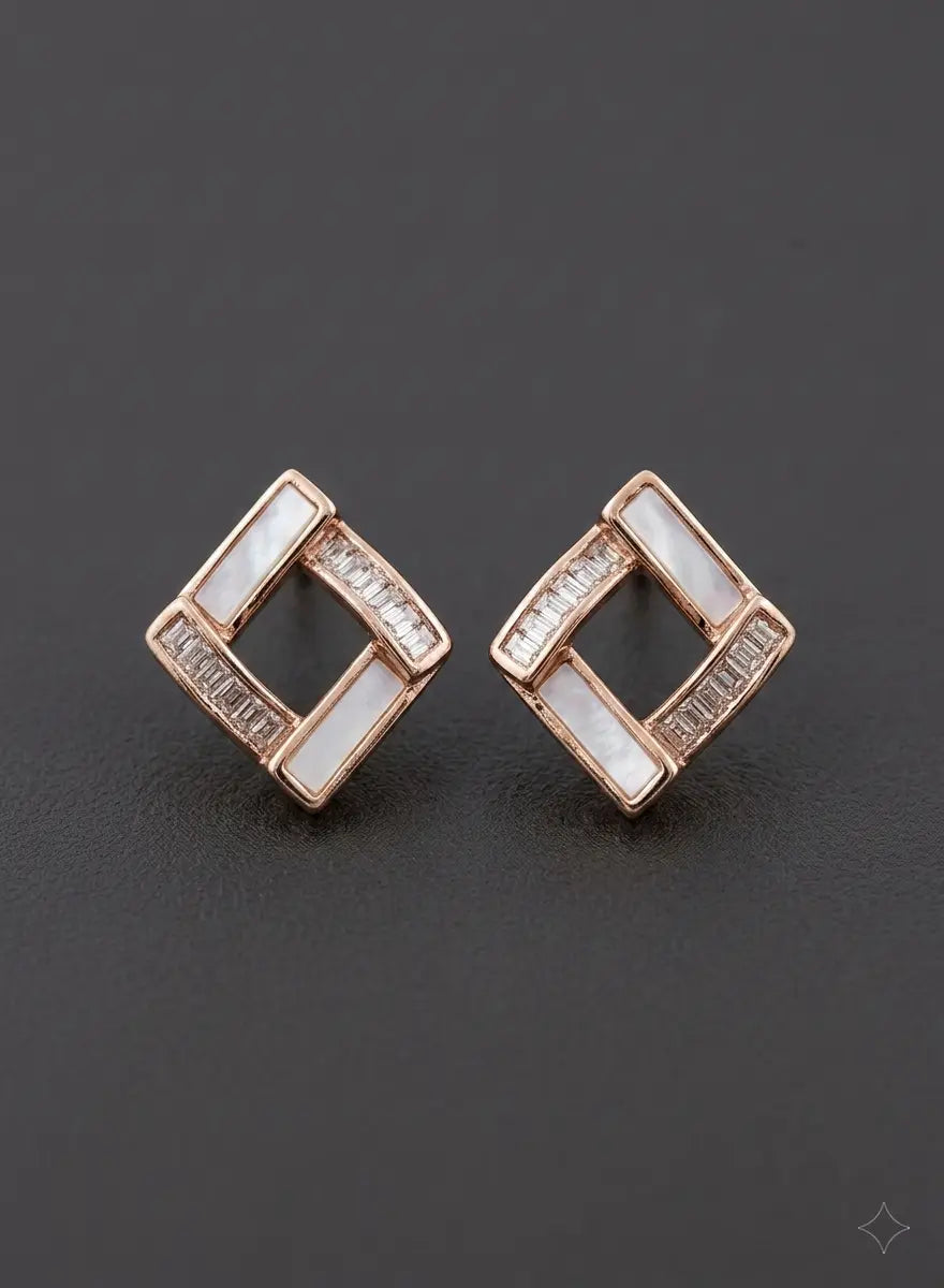 Rose Luxe Geometric Crystal Stud Earrings