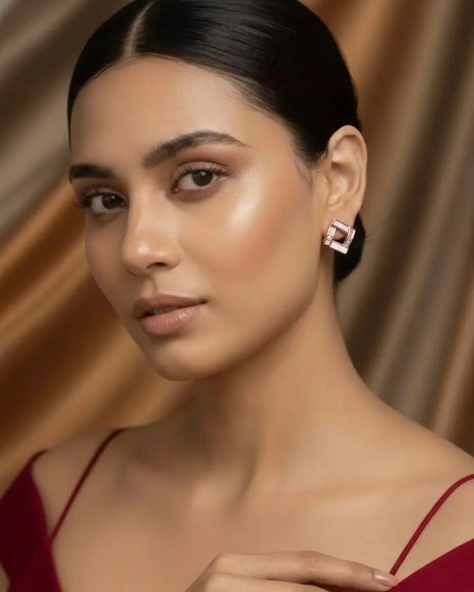 Rose Luxe Geometric Crystal Stud Earrings