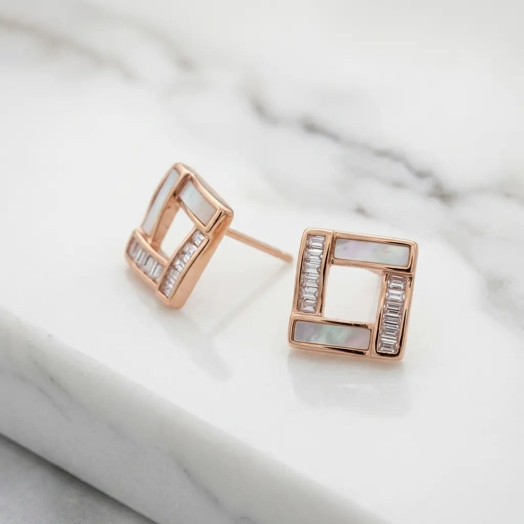 Rose Luxe Geometric Crystal Stud Earrings