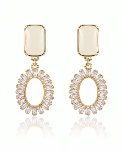 Aurora Halo Crystal Drop Earrings | Elegant Gold Statement Earrings