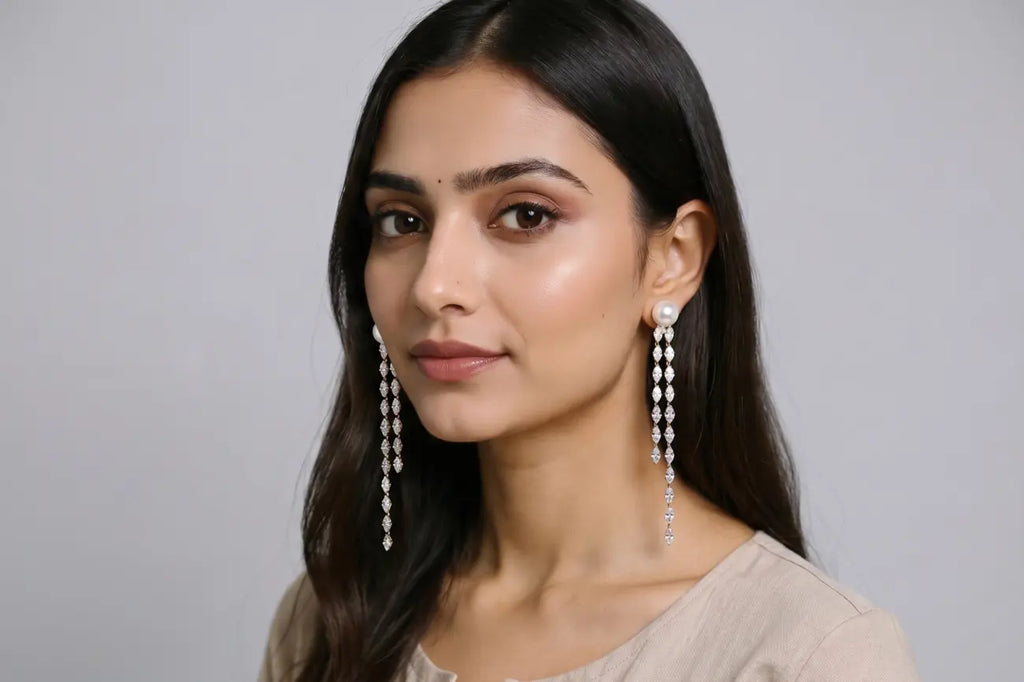 Celeste Pearl Diamond Tassel Earrings