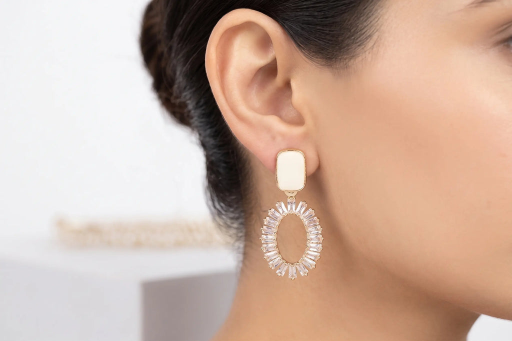Aurora Halo Crystal Drop Earrings | Elegant Gold Statement Earrings