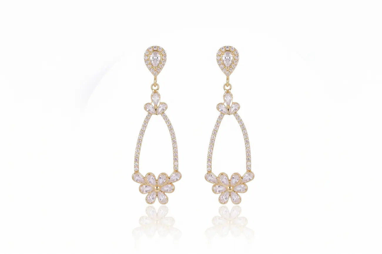 Golden Blossom Crystal Dangle Earrings
