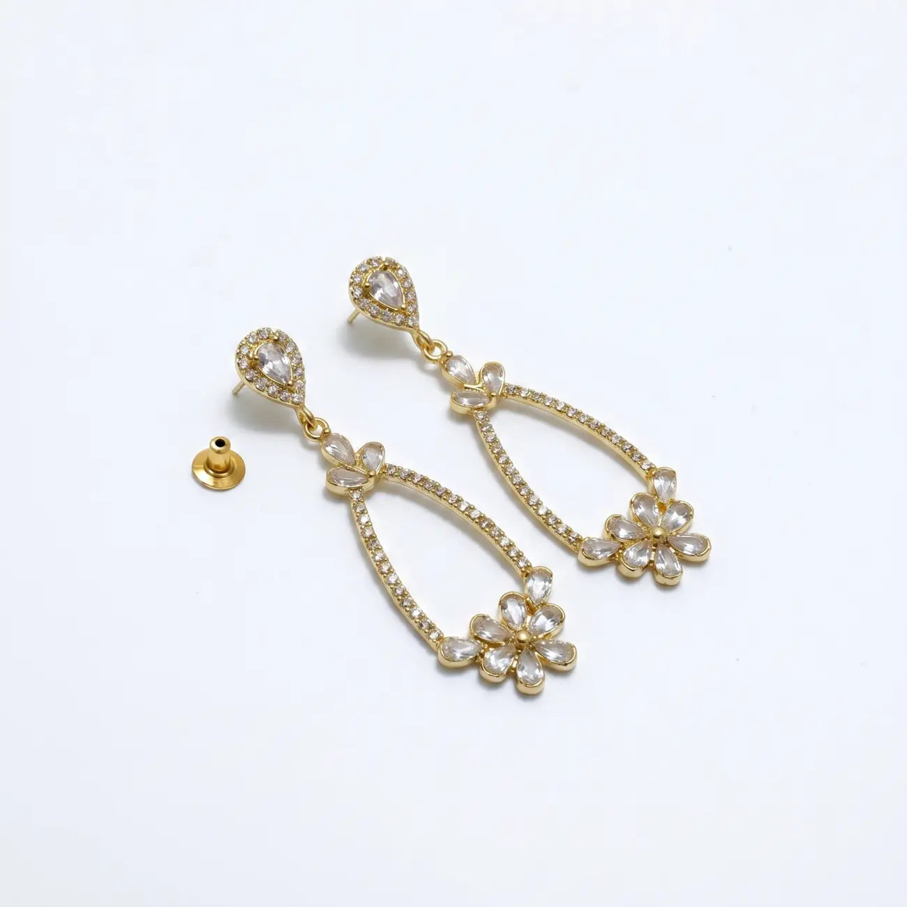 Golden Blossom Crystal Dangle Earrings