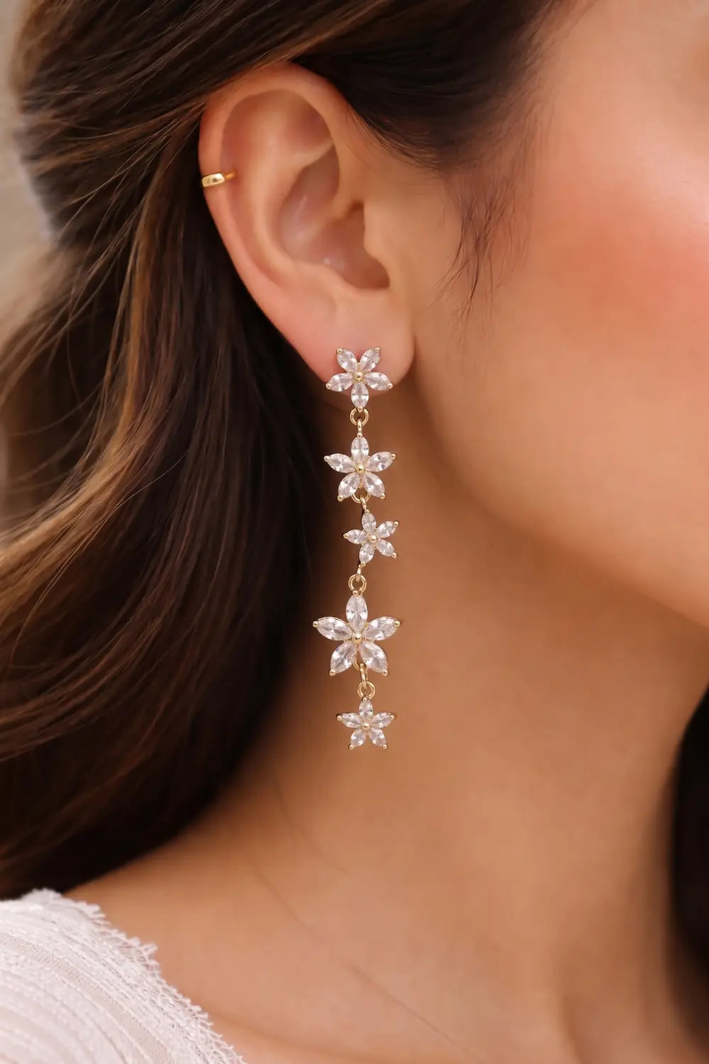 Golden Crystal Arch Tassel Earrings
