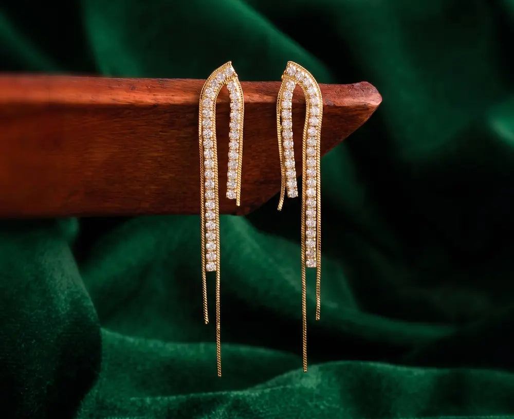 Golden Crystal Arch Tassel Earrings