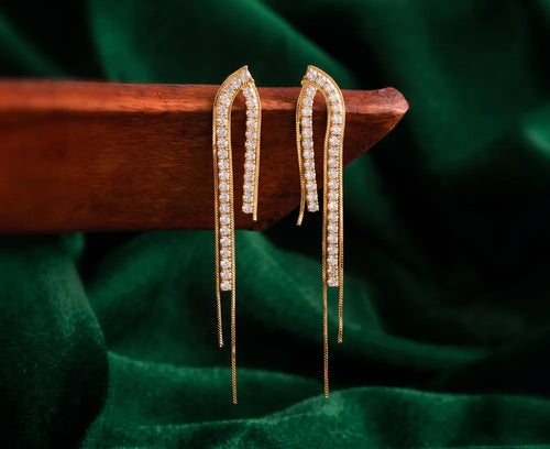 Golden Crystal Arch Tassel Earrings