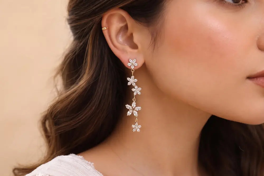 Golden Crystal Arch Tassel Earrings