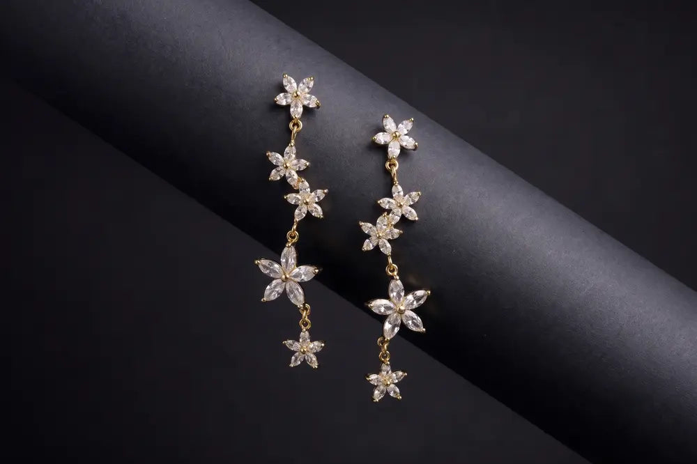 Golden Crystal Arch Tassel Earrings