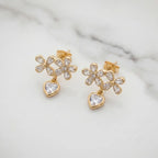Golden Daisy Heart Charm Earrings