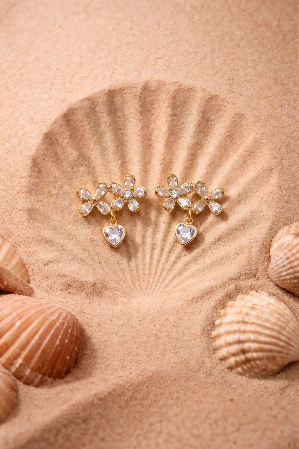 Golden Daisy Heart Charm Earrings