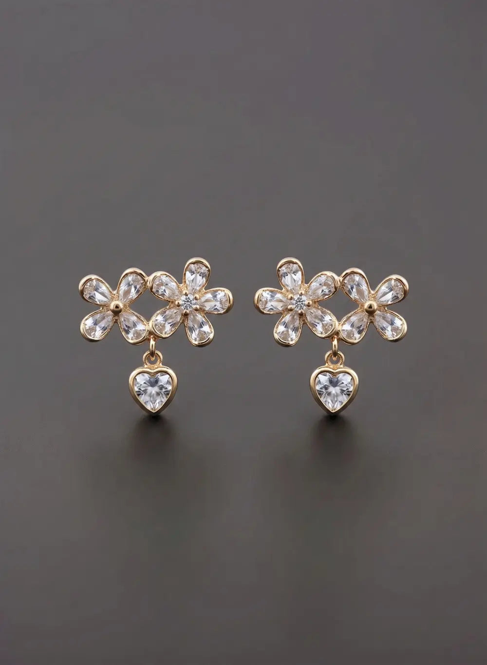 Golden Daisy Heart Charm Earrings
