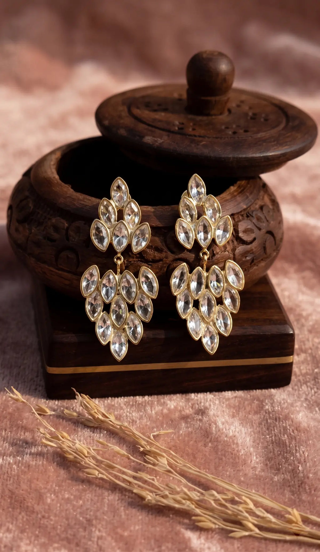 Golden Vine Crystal Drop Earrings