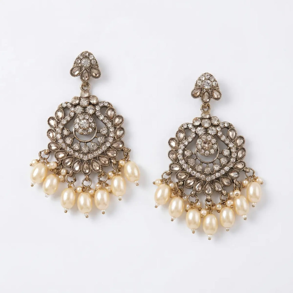 Maharani Noor Pearl Kundan Chandbali Earrings