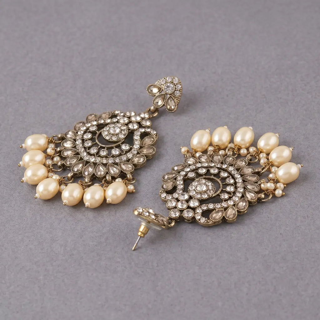 Maharani Noor Pearl Kundan Chandbali Earrings