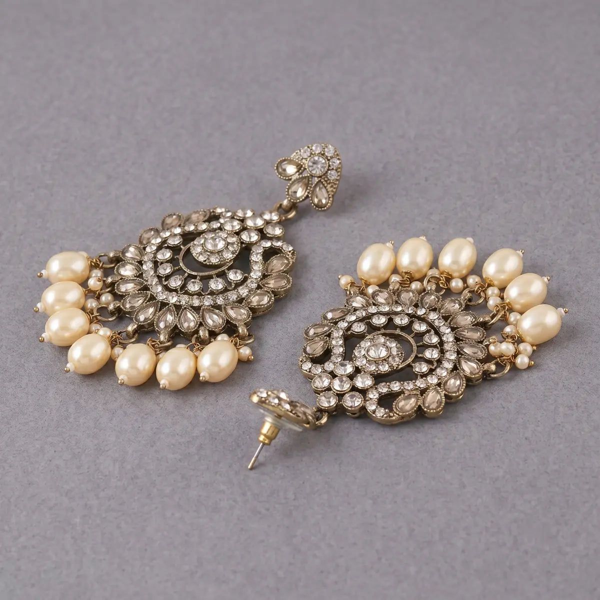 Maharani Noor Pearl Kundan Chandbali Earrings