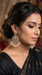 Maharani Noor Pearl Kundan Chandbali Earrings