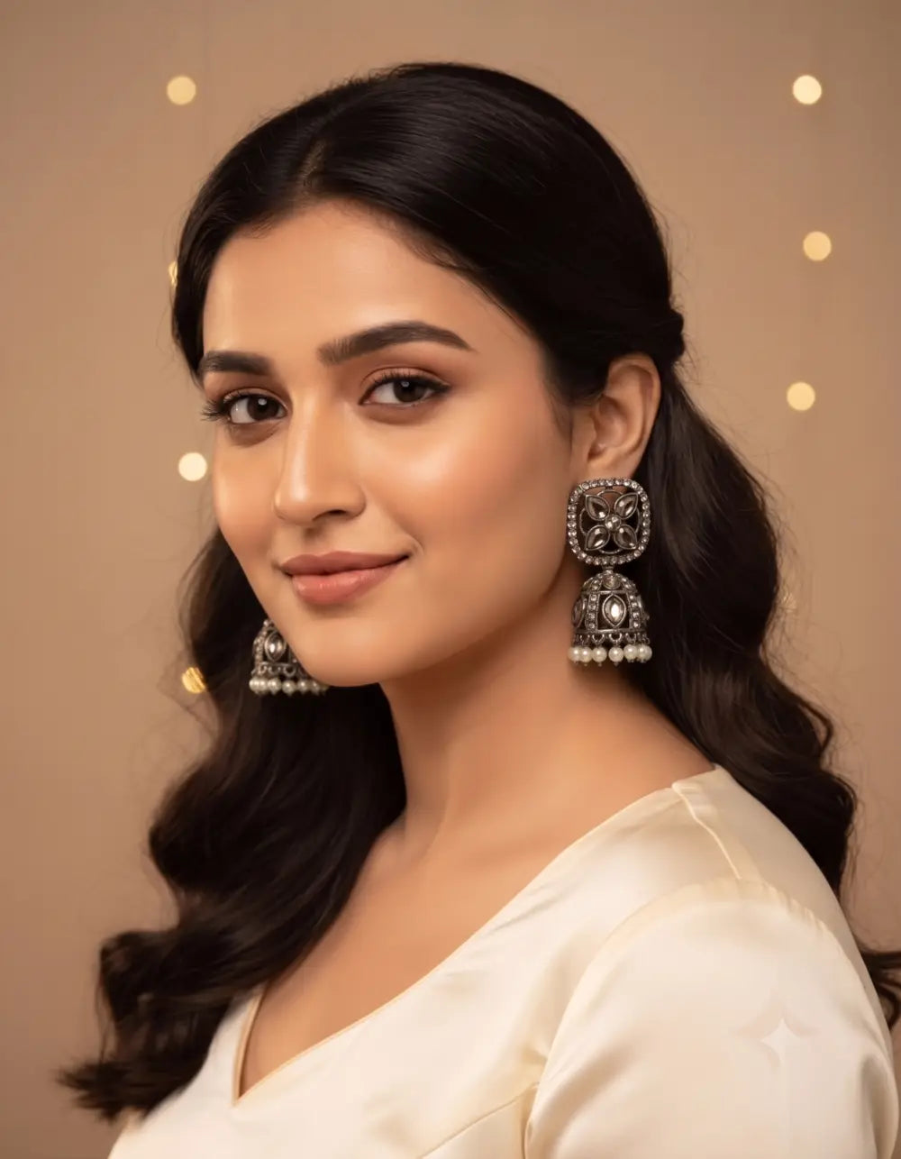 Meher Pearl Kundan Jhumka Earrings