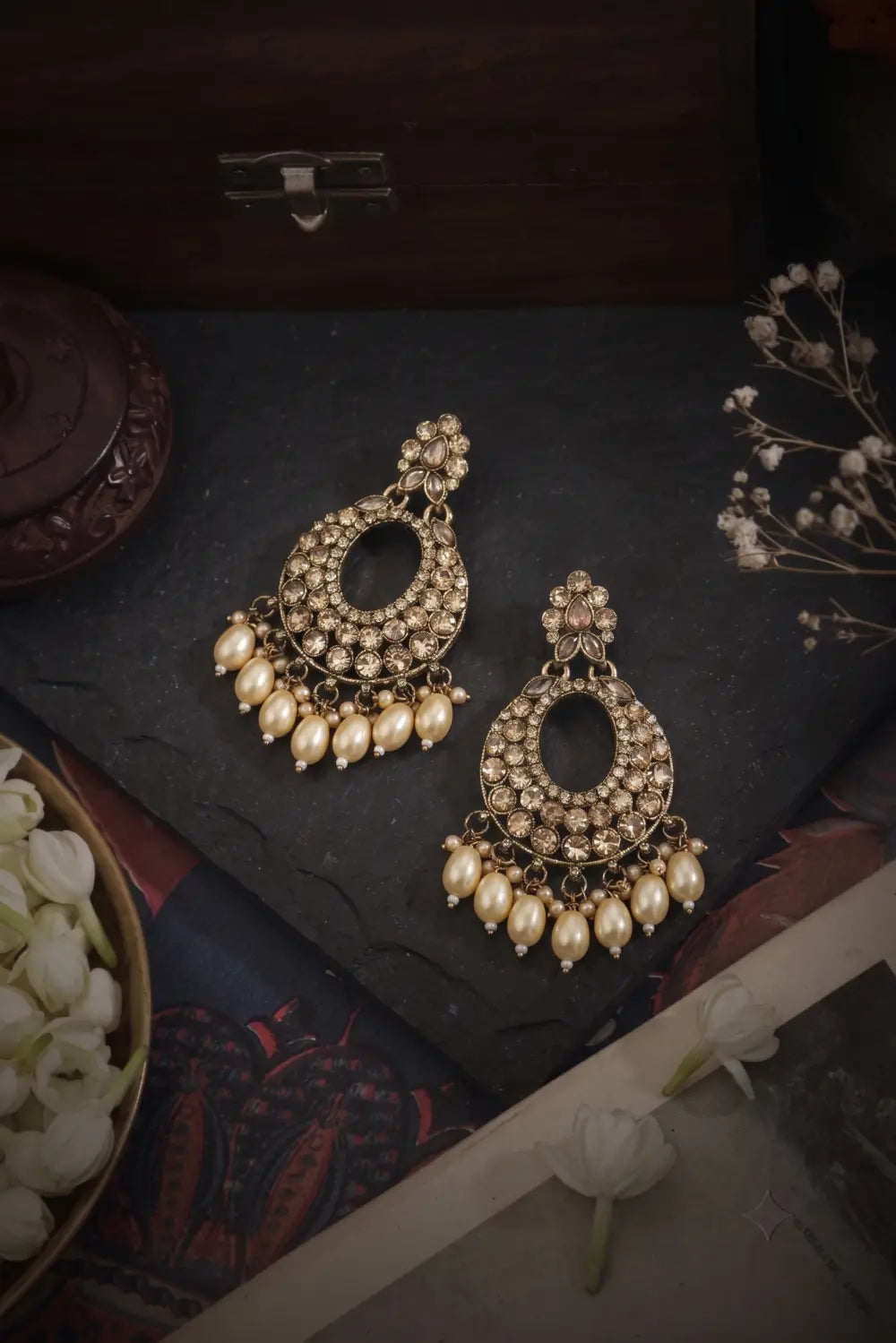 Noor-e-Moti Pearl Kundan Chandbali Earrings