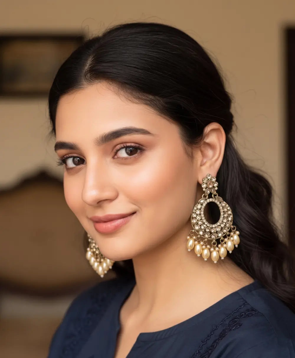 Noor-e-Moti Pearl Kundan Chandbali Earrings