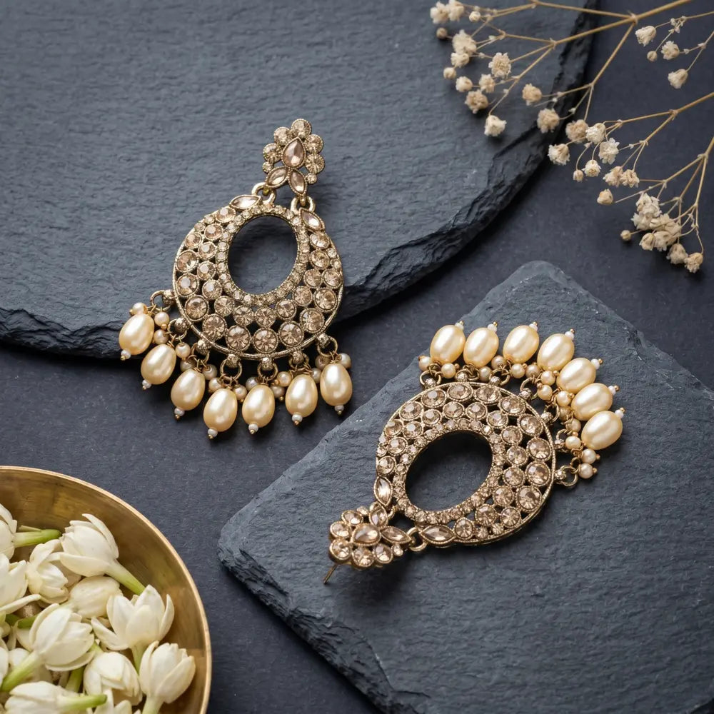 Noor-e-Moti Pearl Kundan Chandbali Earrings