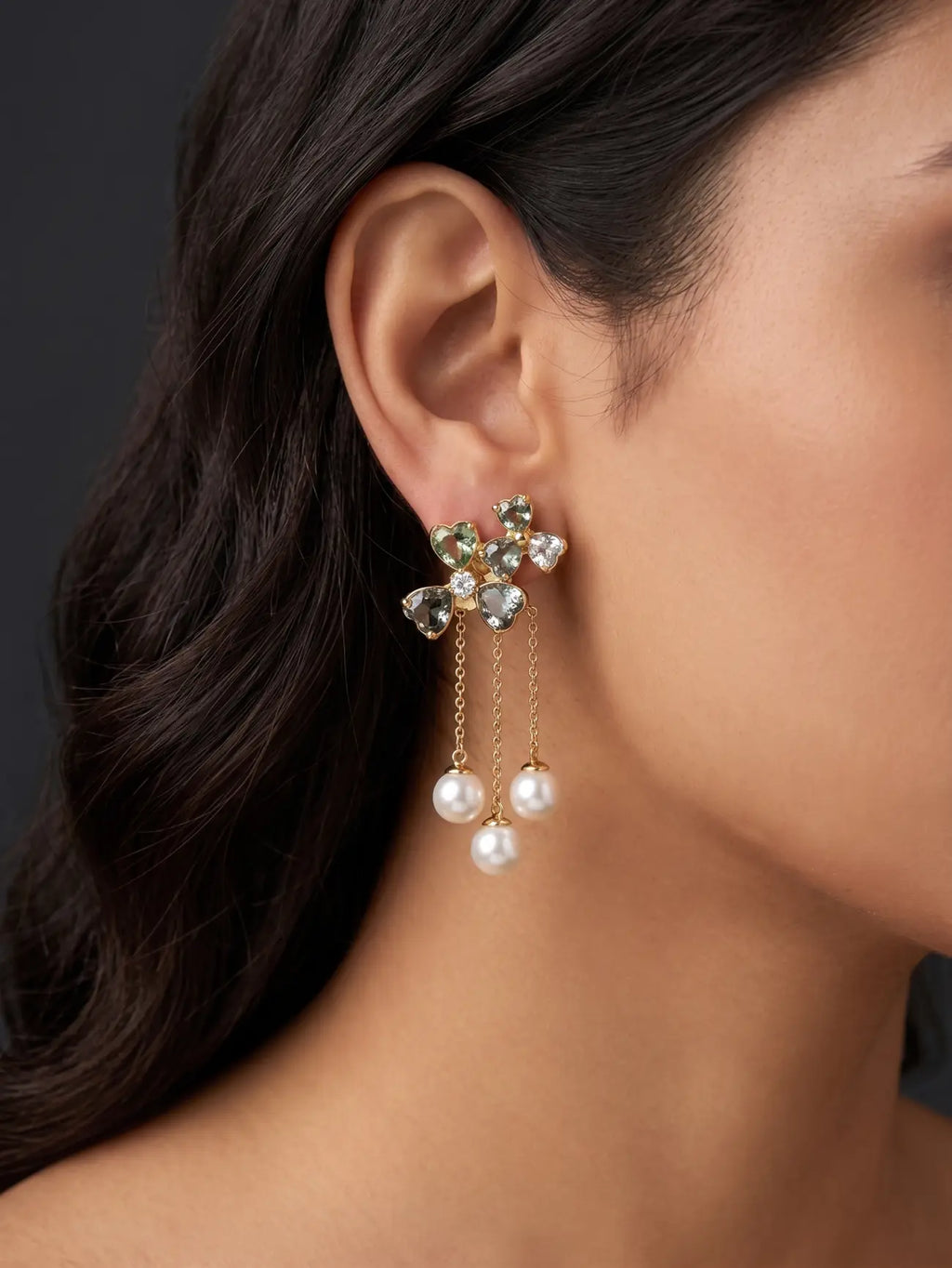 Pearl Bloom Heart Dangle Earrings