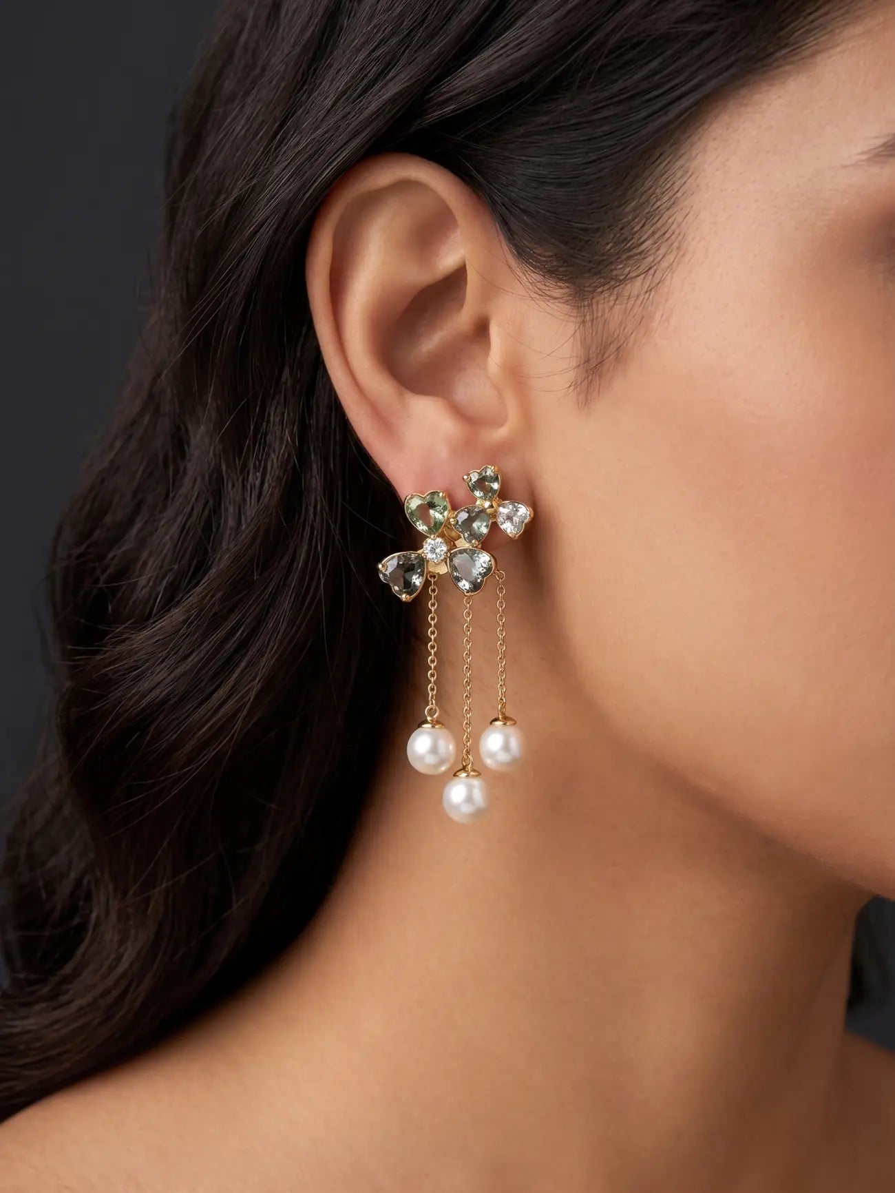 Pearl Bloom Heart Dangle Earrings