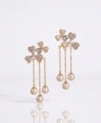 Pearl Bloom Heart Dangle Earrings