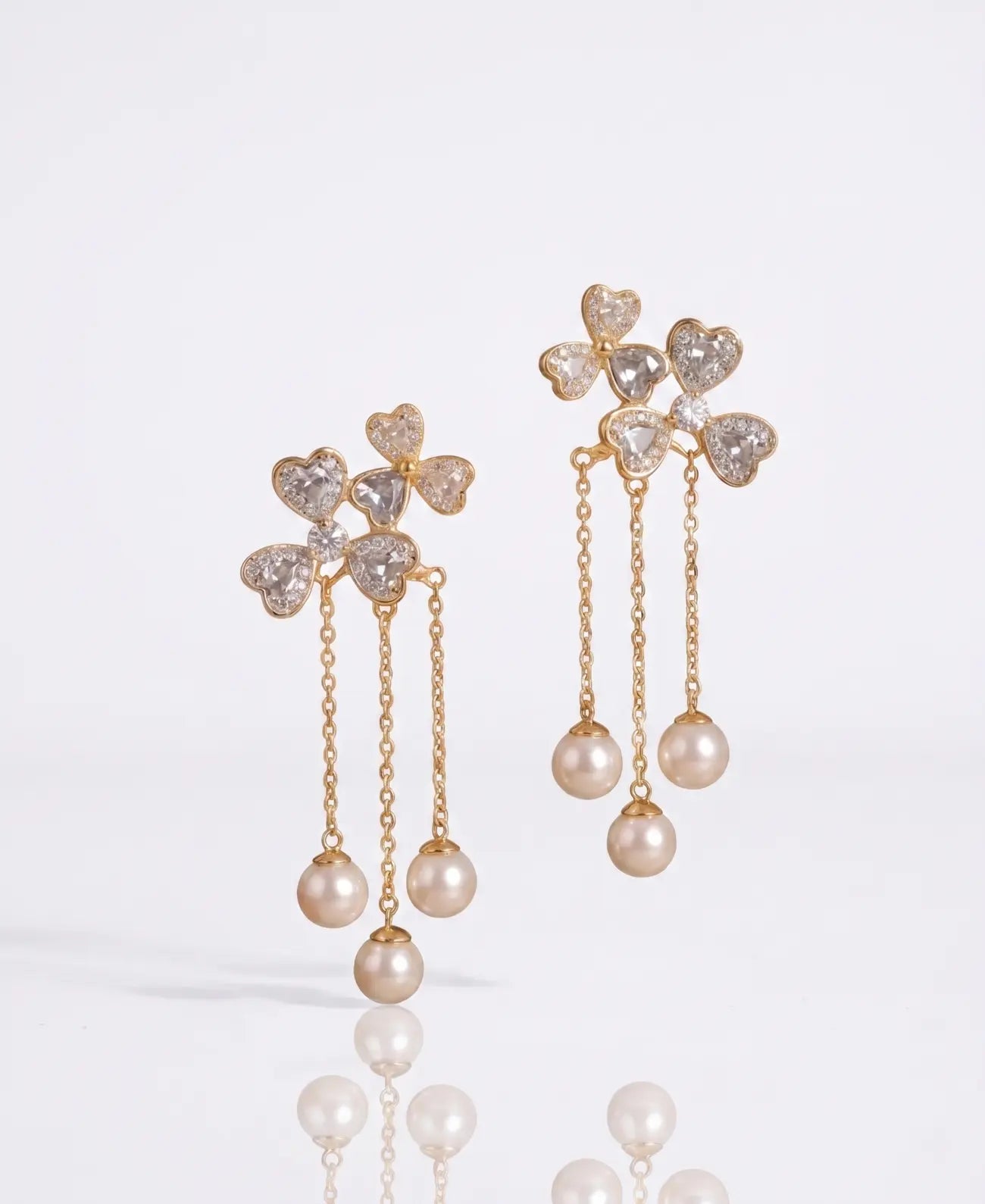 Pearl Bloom Heart Dangle Earrings
