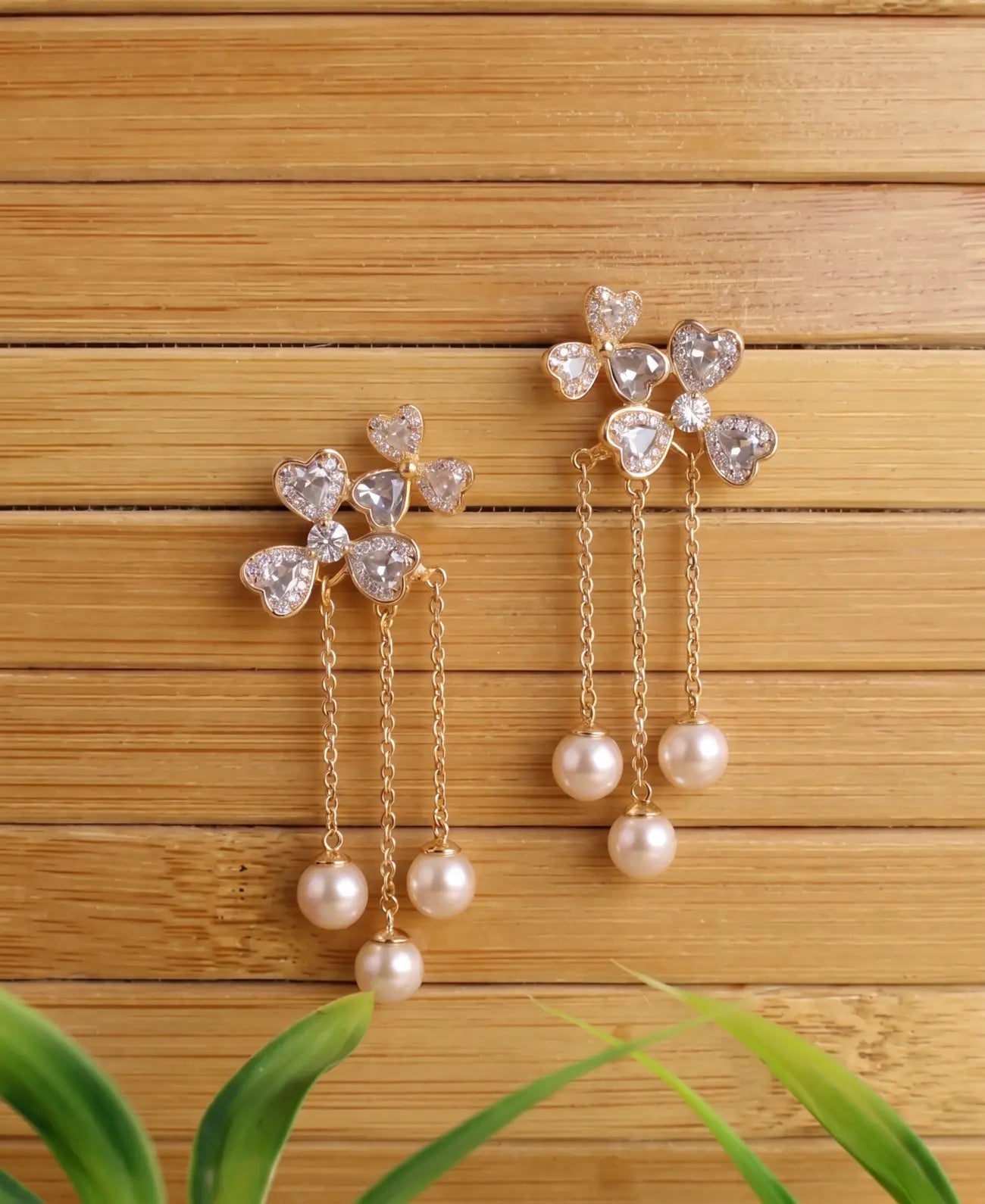 Pearl Bloom Heart Dangle Earrings