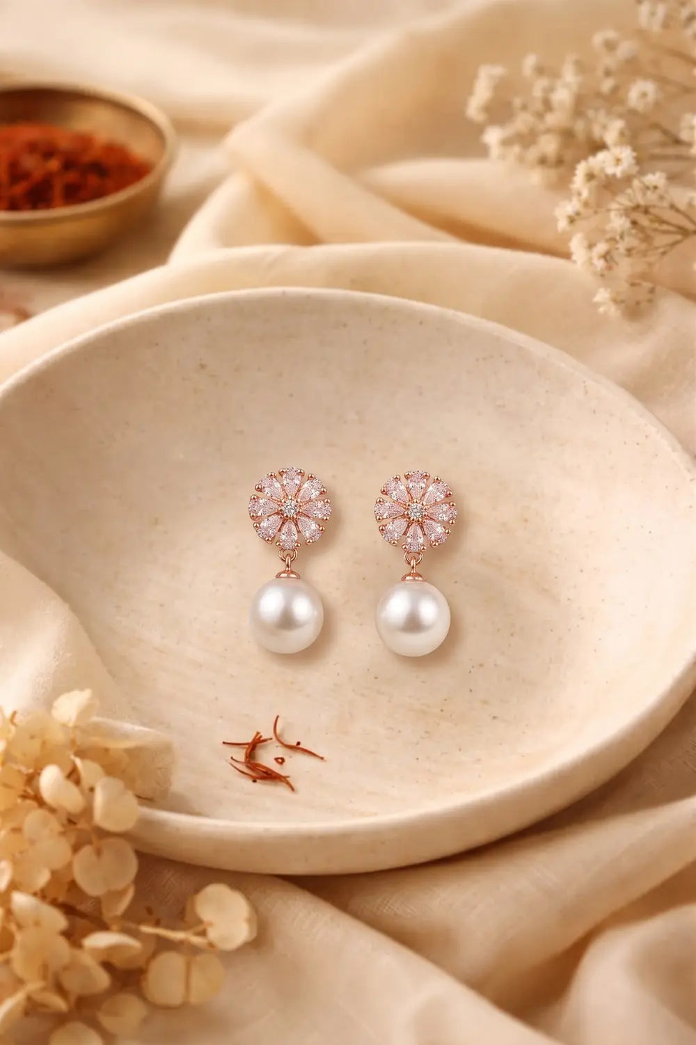 Rose Bloom Pearl Drop Earrings