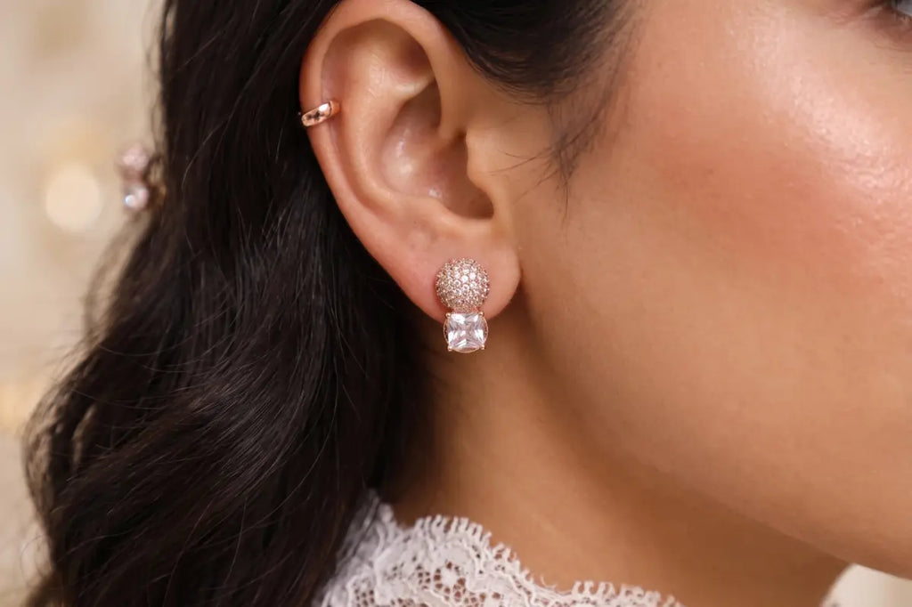 Rosé Glow Crystal Stud Earrings