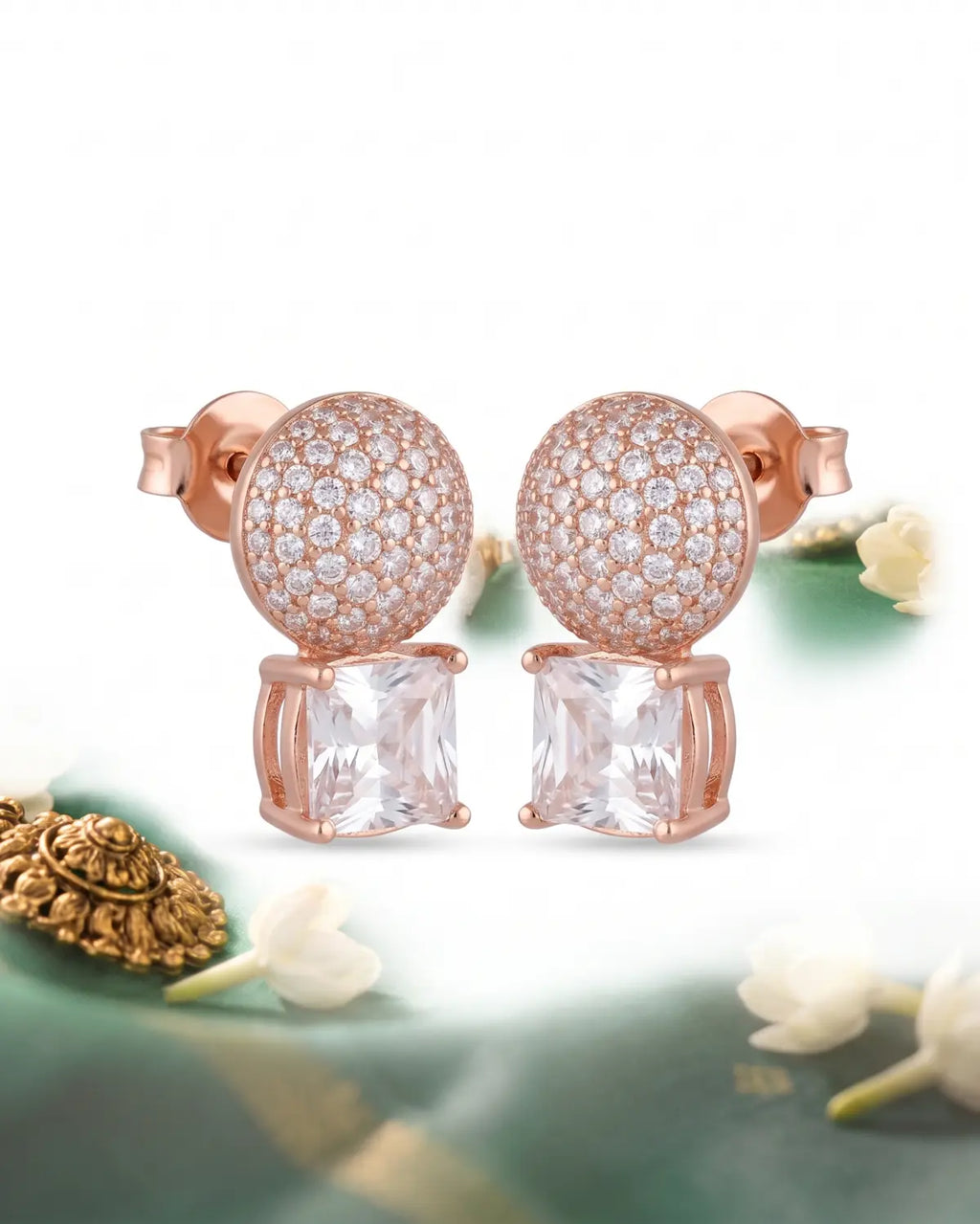 Rosé Glow Crystal Stud Earrings