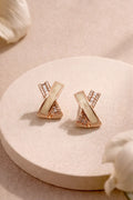 Rose Glow Pearl X Stud Earrings – Elegant AD Stone Geometric Earrings