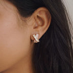 Rose Glow Pearl X Stud Earrings – Elegant AD Stone Geometric Earrings