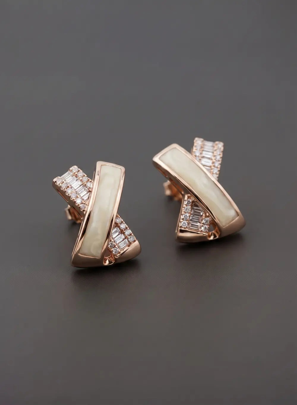 Rose Glow Pearl X Stud Earrings – Elegant AD Stone Geometric Earrings