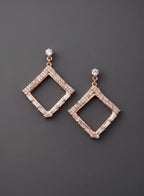 Rose Gold Diamond Frame Sparkling Geometric Statement Earrings