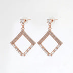 Rose Gold Diamond Frame Sparkling Geometric Statement Earrings