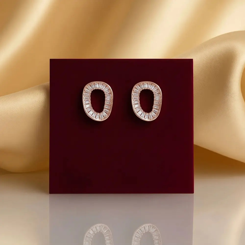Rose Gold Oval Halo Stud Earrings