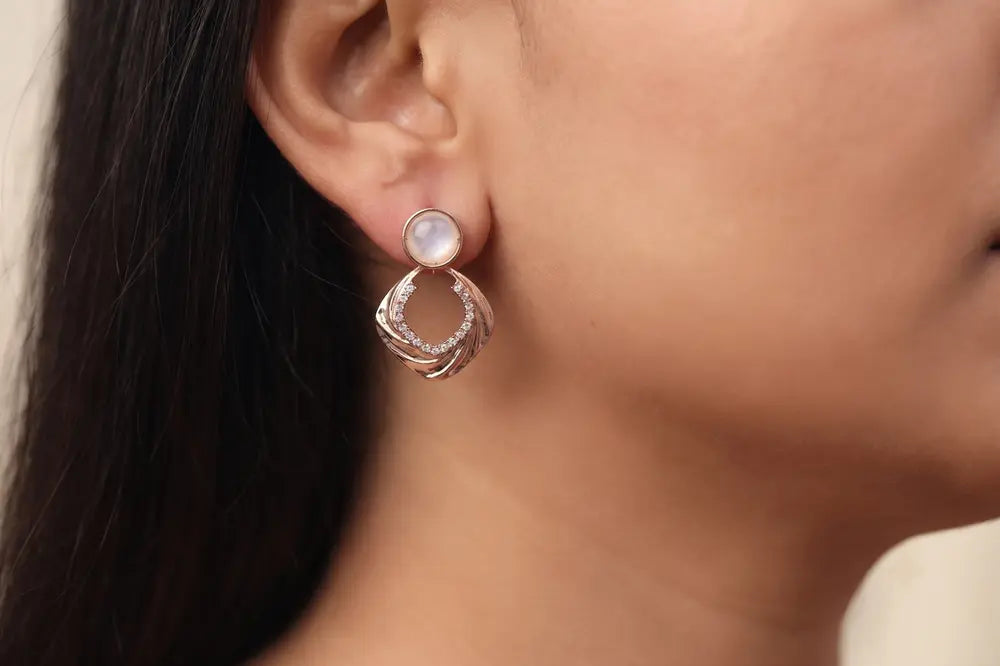 Rose Gold Pearl Swirl Drop Earrings